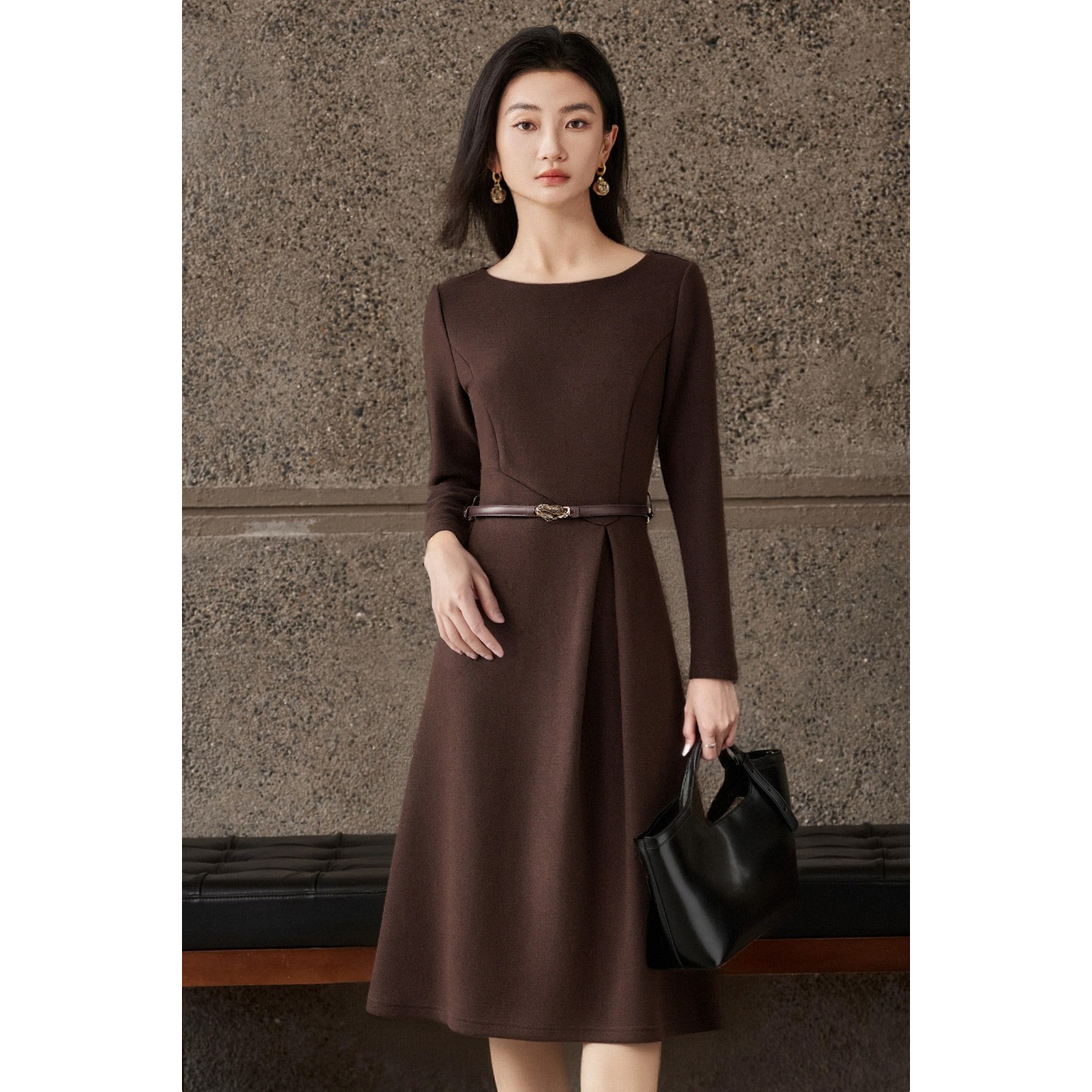 皖儿新款优雅气质通勤连衣裙收腰修身针织A字裙女5M25DL5699