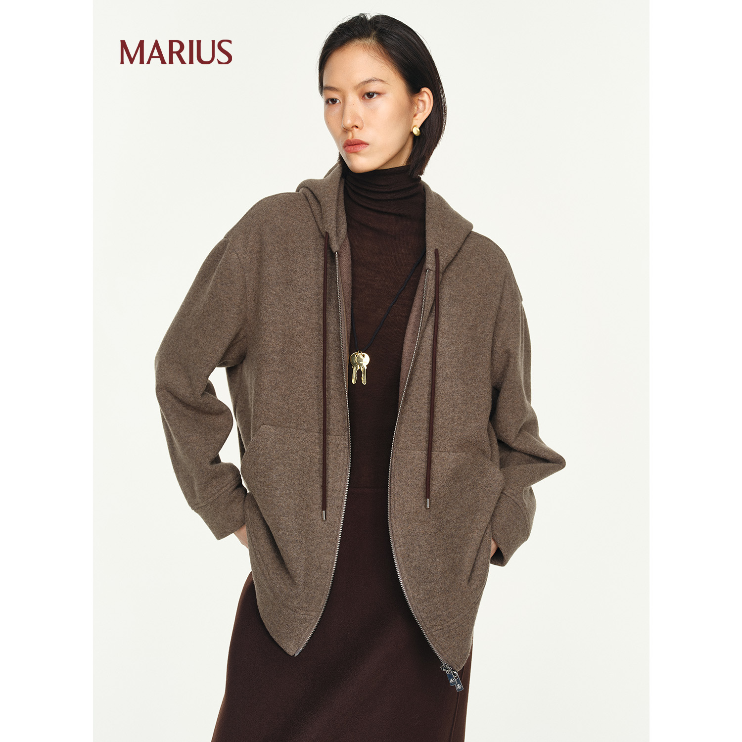 MARIUS | "散文诗"羊绒羊毛混纺宽松遮肉连帽针织卫衣开衫/连衣裙