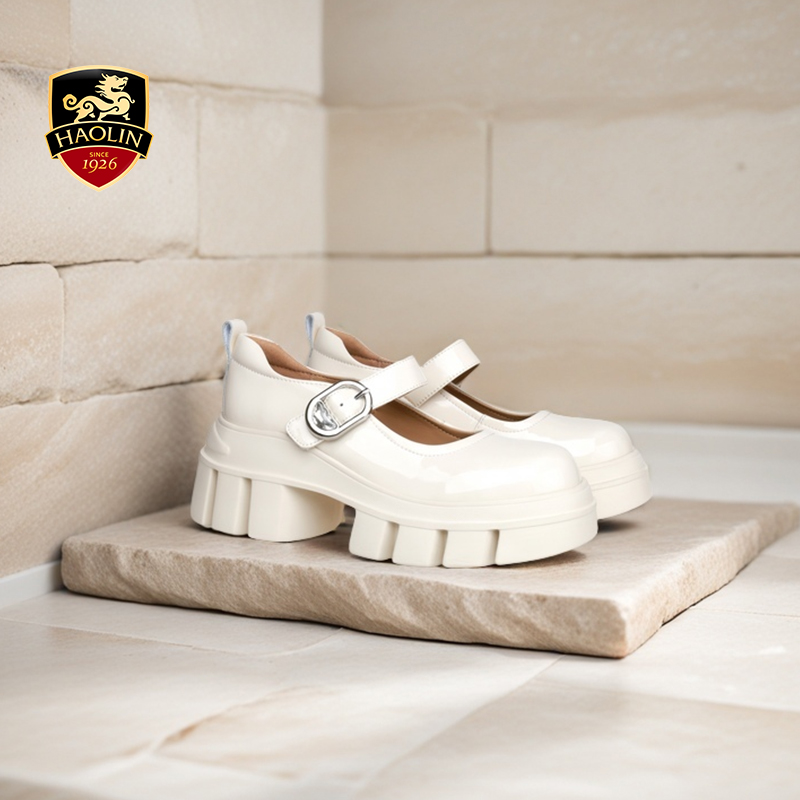 豪麟名鞋迪嘉女鞋时尚厚底圆头玛丽珍鞋牛移膜革DJHJA51WS002