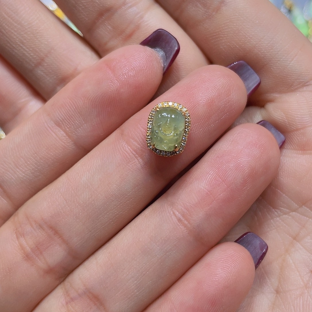 翡翠吊坠(不含链)18K金镶嵌桃*