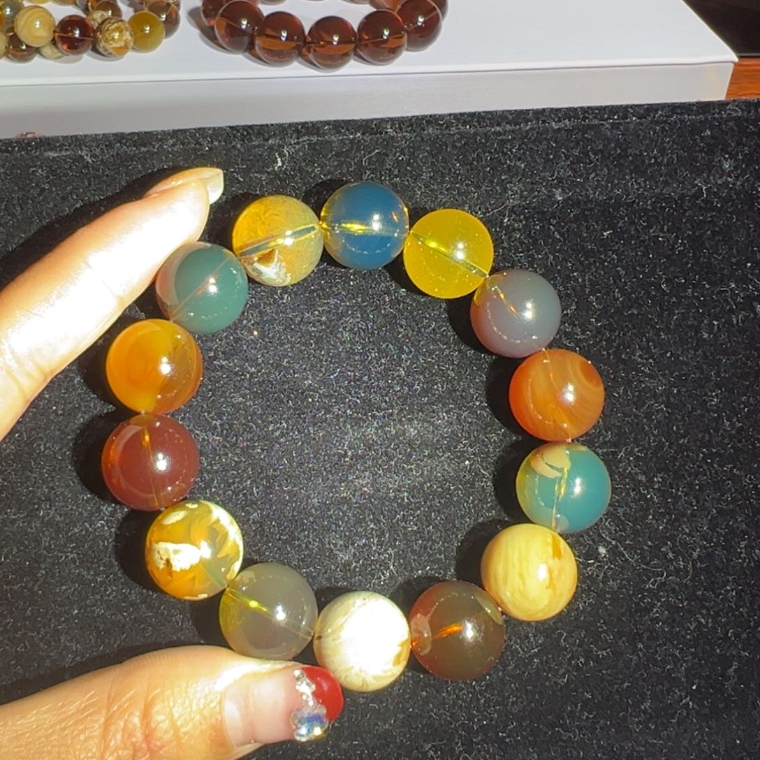 琥珀裸石未镶嵌缅甸琥珀超级多宝手串15+m m