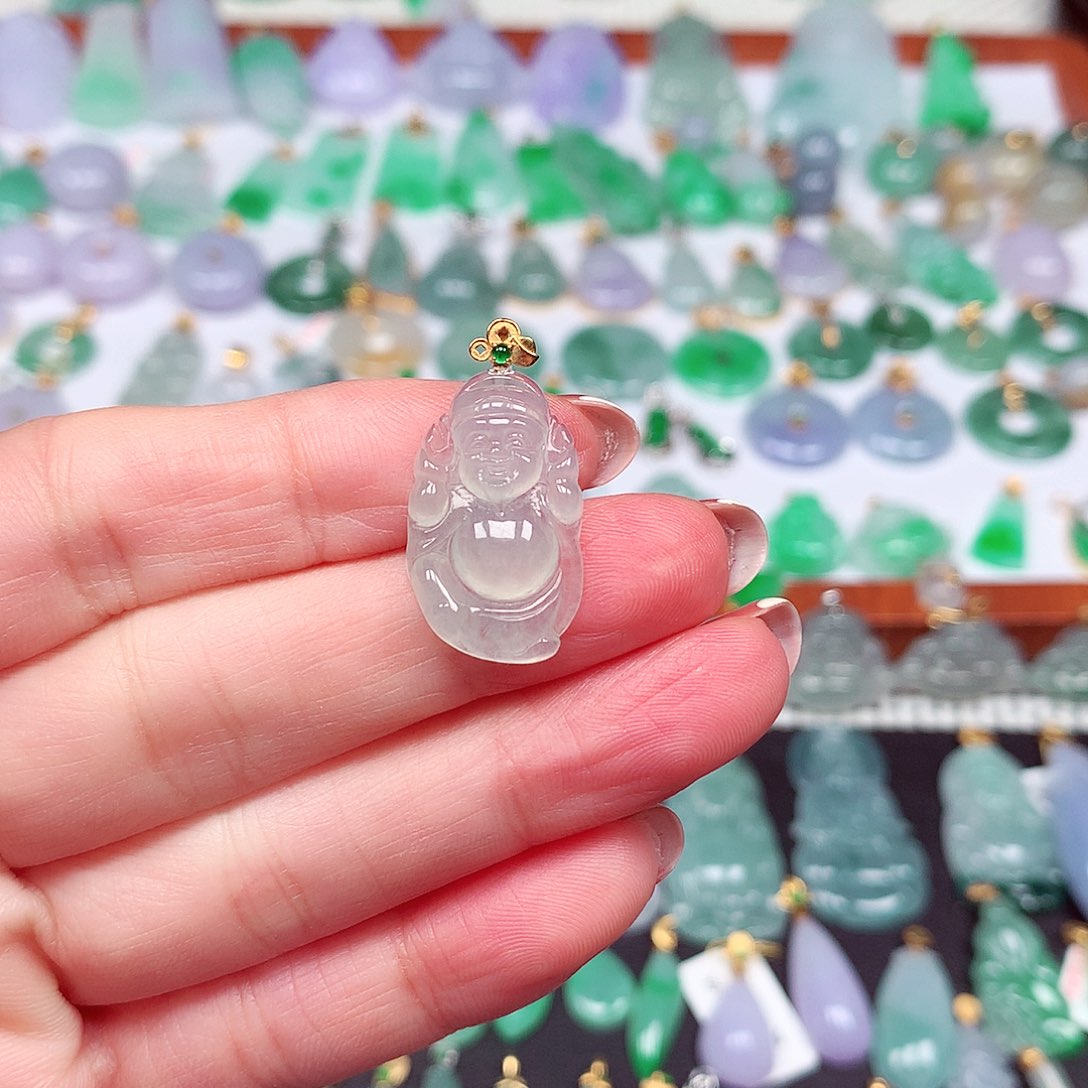 翡翠颈饰18K金镶嵌天然翡翠A货