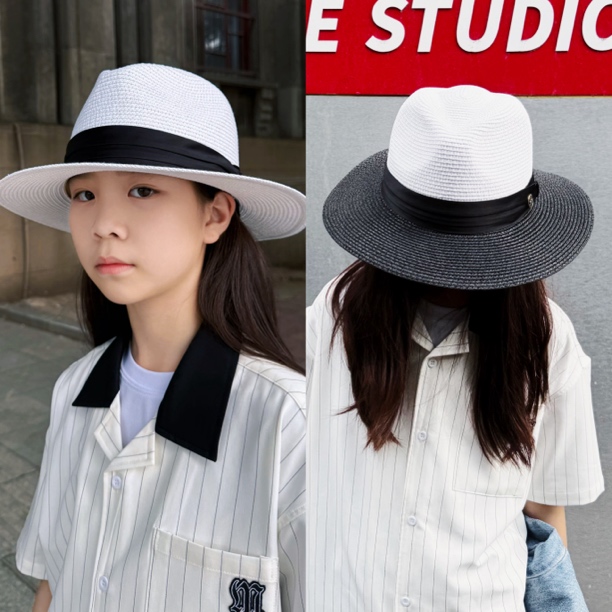 【恩在同款】popping草编帽locking夏季草帽可折叠白色透气爵士帽
