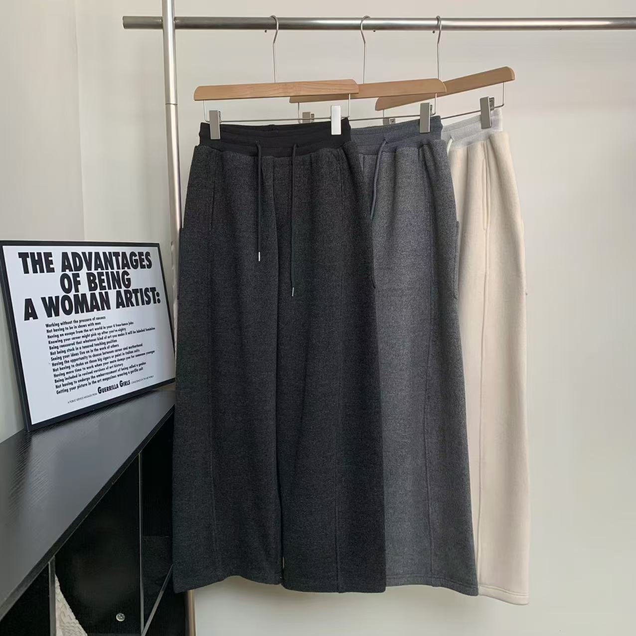 素心轻奢 2025冬季加绒加厚高腰抽绳休闲直筒阔腿显瘦百搭长裤