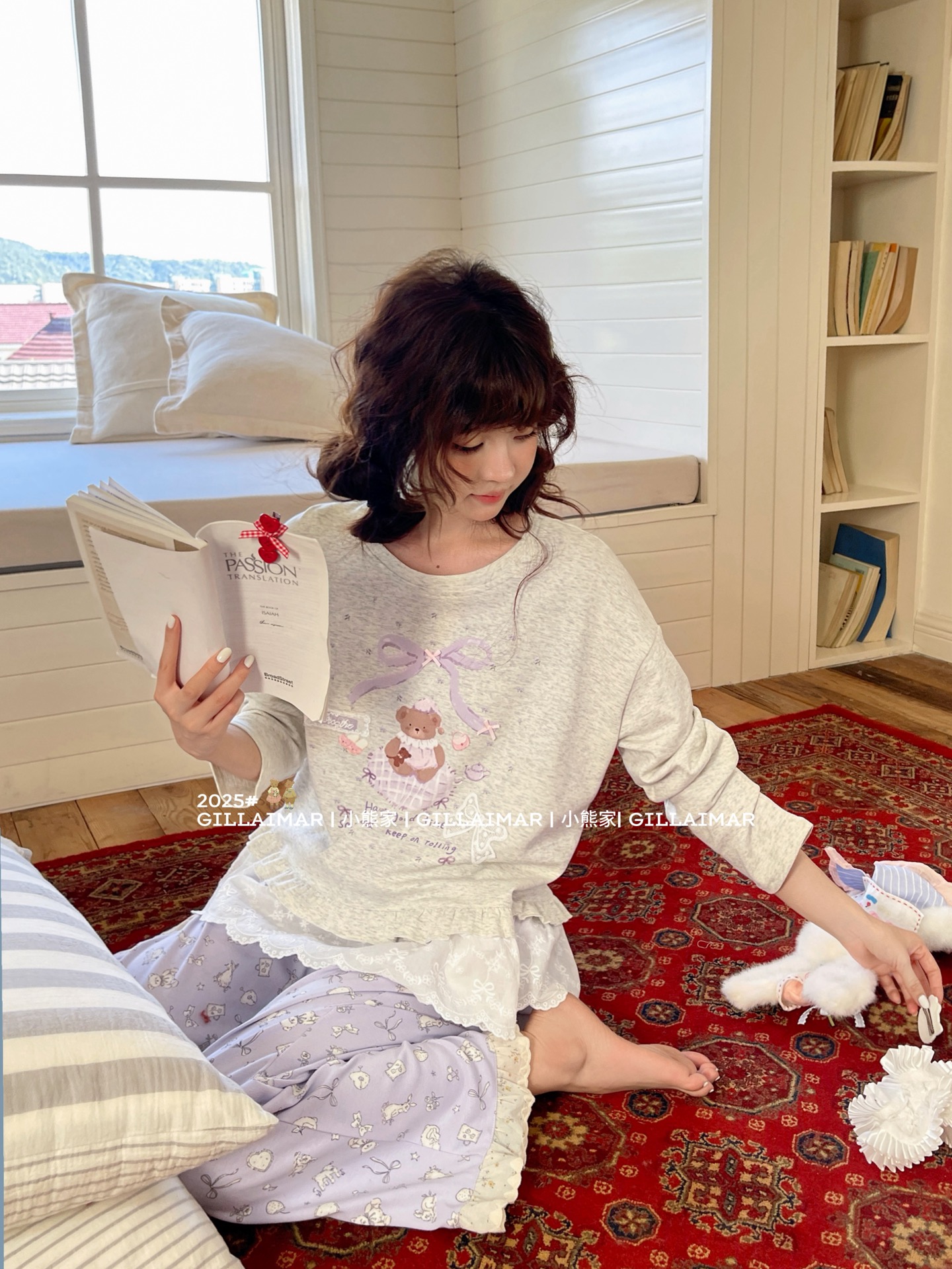 GillAimar小熊家薰衣草小熊秋新款长袖睡衣卡通家居服套装韩版