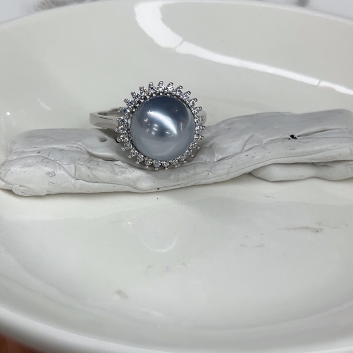 银S925镶嵌戒指海水珍珠10.2mm