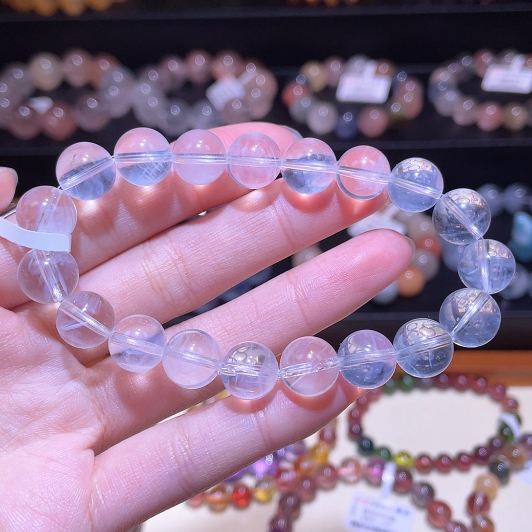 水晶手链未镶嵌蓝针手链，晶体通透10.2
