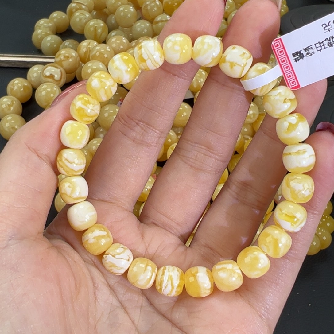 琥珀未镶嵌手链瓷白虎皮