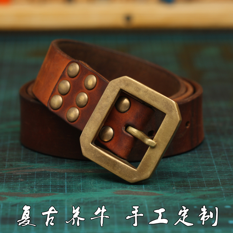 八角扣-男士腰带-复古休闲-头层牛皮真皮经典皮带光面实心带扣