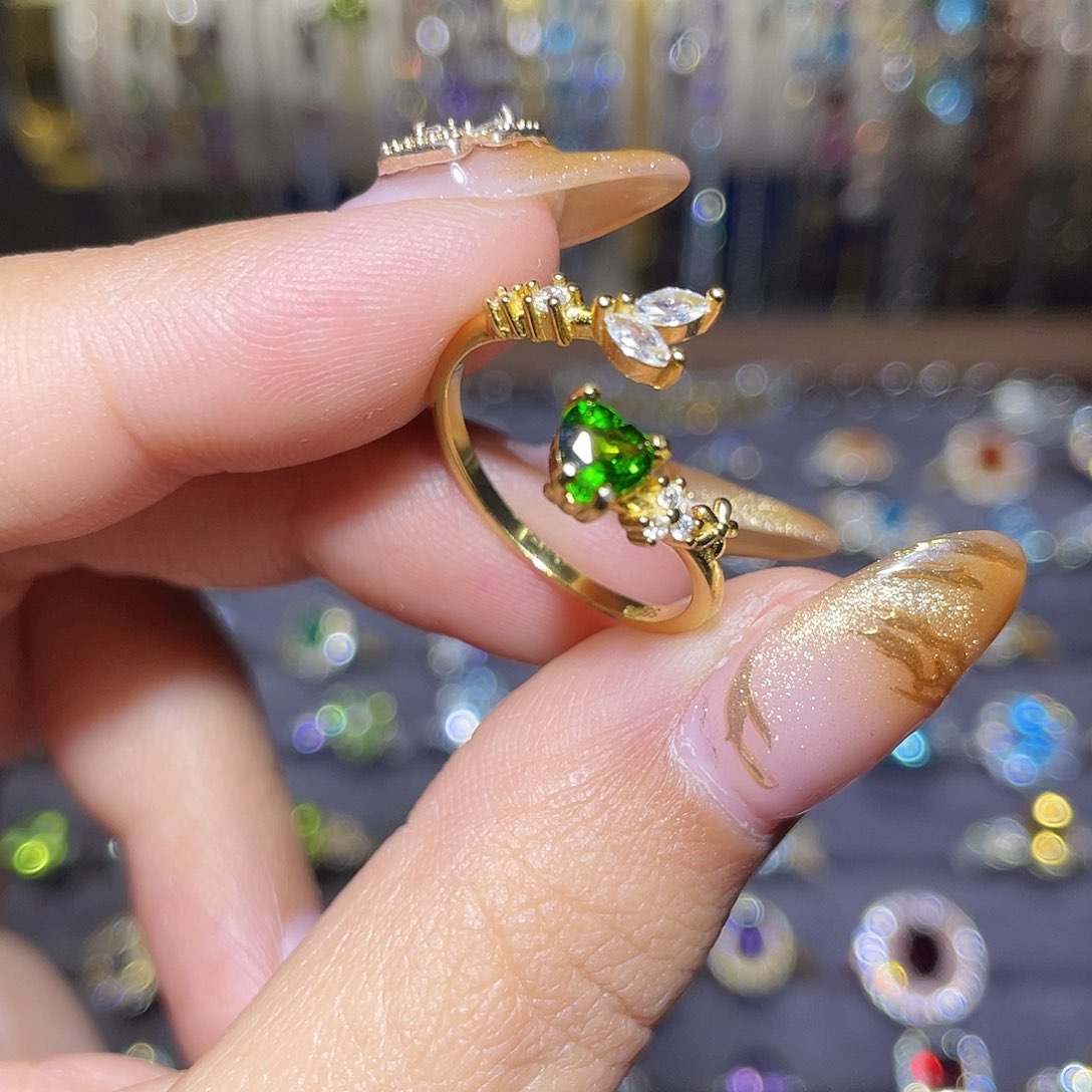 透辉石开口可调节银S925镶嵌