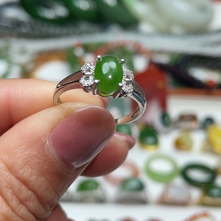 和田玉（碧玉）银S925镶嵌戒指