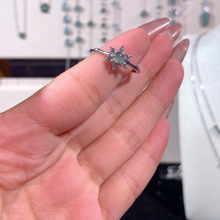 翡翠戒指银S925镶嵌435蓝