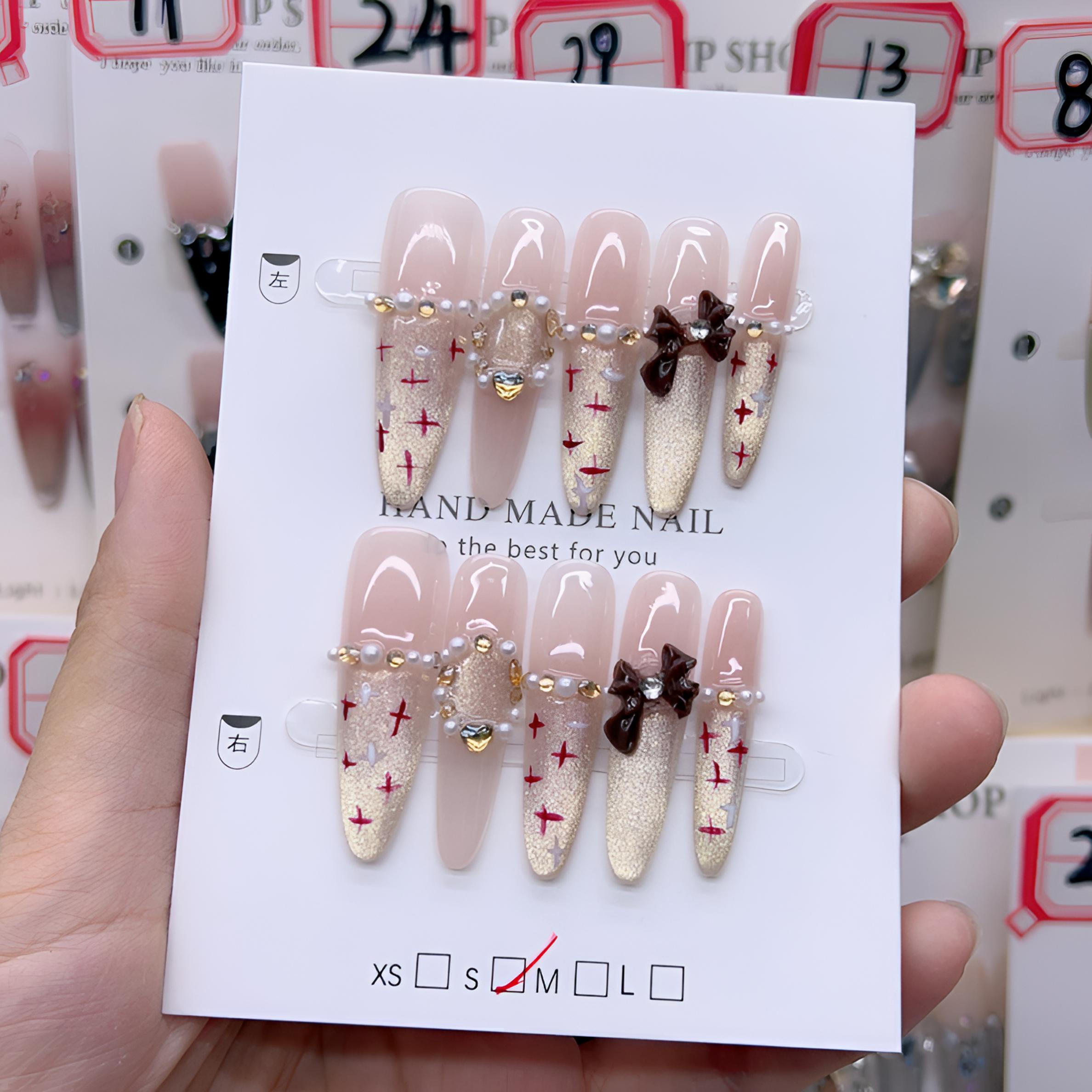 【小香风】爆款立体蝴蝶结红色温柔小香风纯手工穿戴甲美甲工具