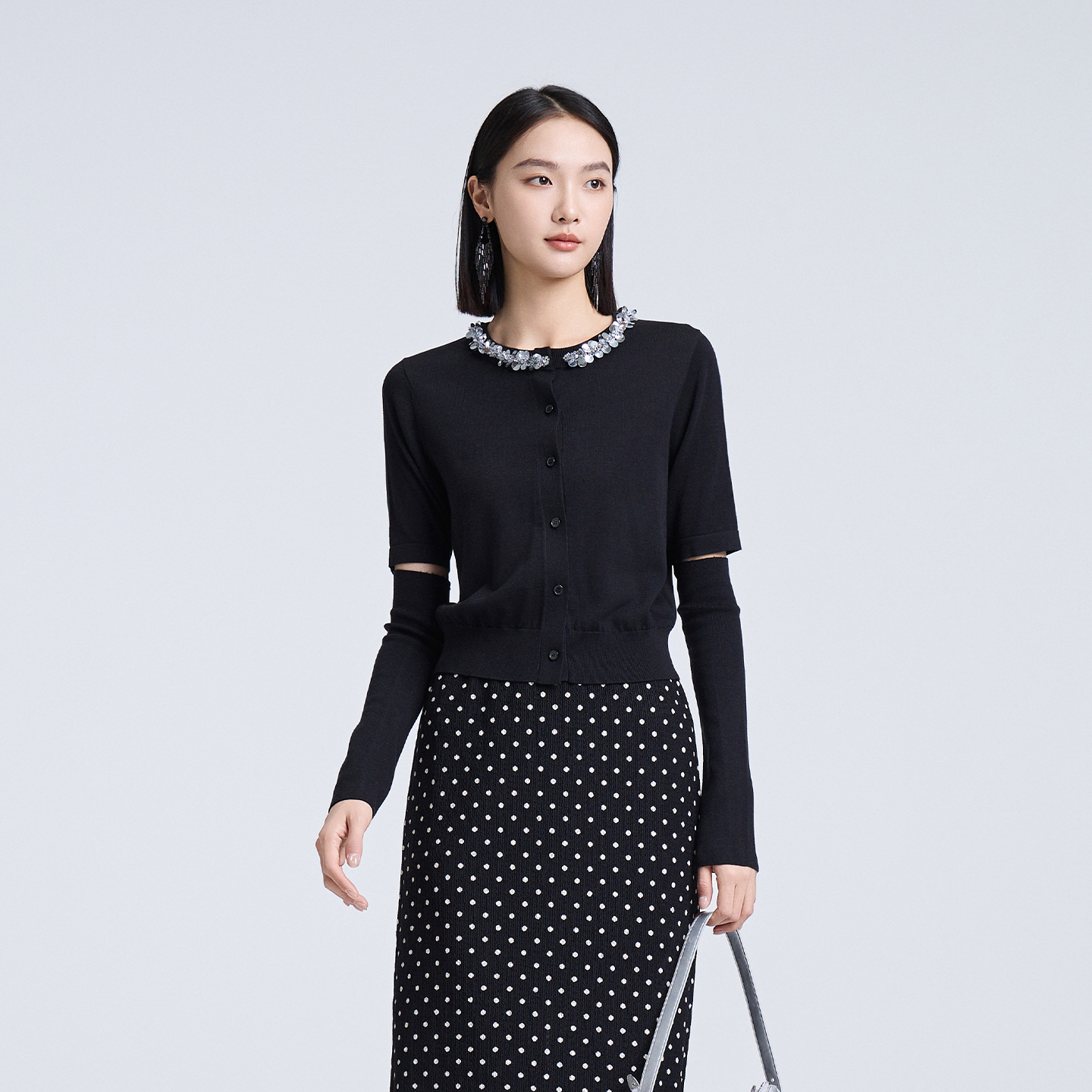 秋季休闲时尚针织衫长袖圆领通勤气质百搭ESQM7A295