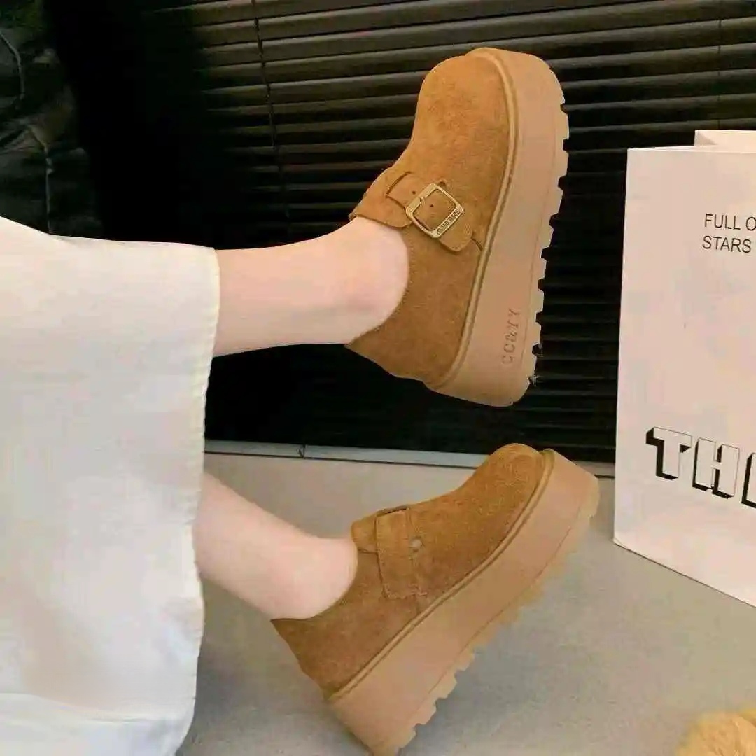 新款春秋四季绒皮厚底5-6公分增高轻底勃肯软底女鞋显气质显腿长