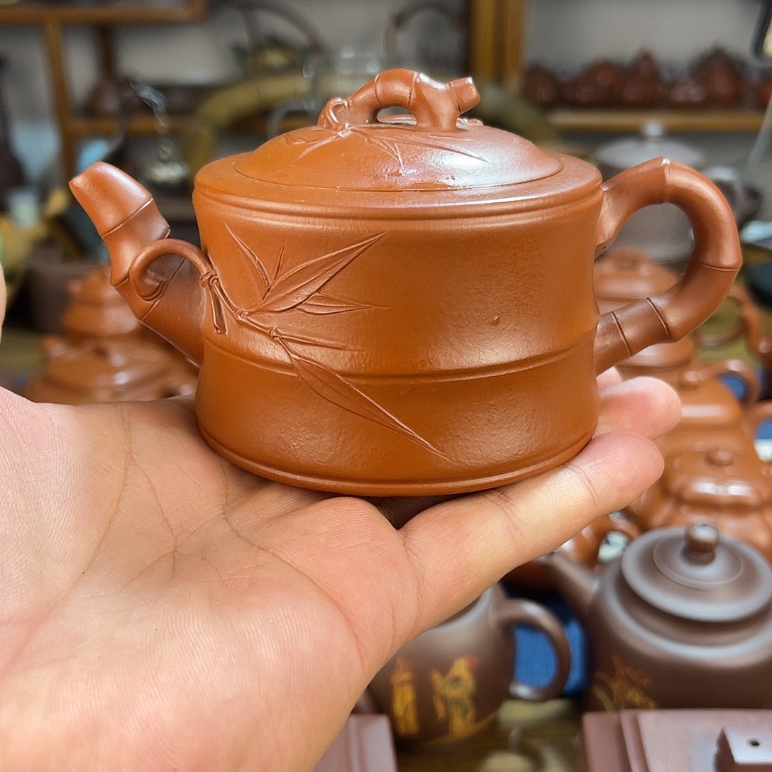 紫砂壶一**茶竹段230cc原矿赵庄朱泥