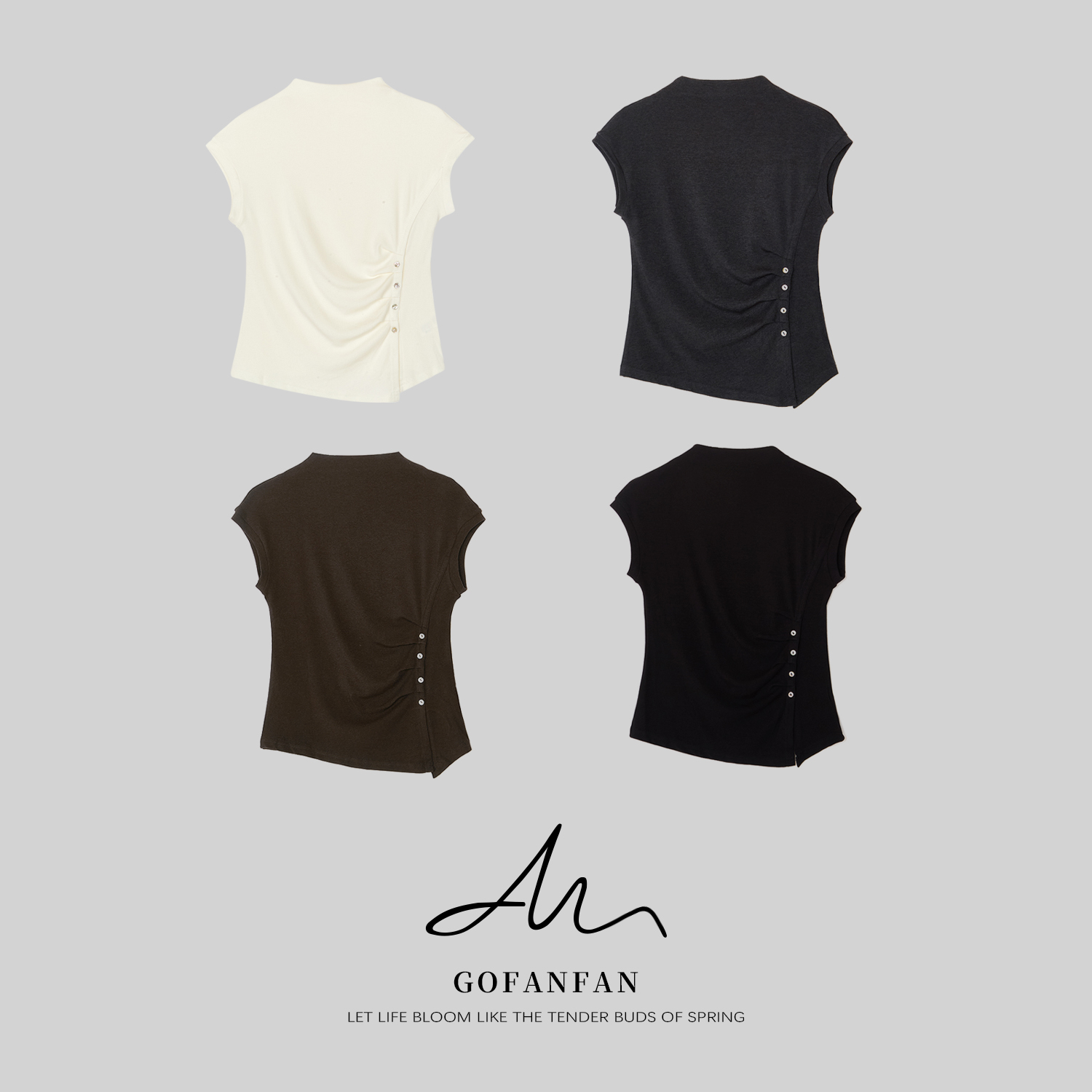 GFF STUDIO【里约浪漫】半高领无袖下摆贝壳扣收腰打底衫