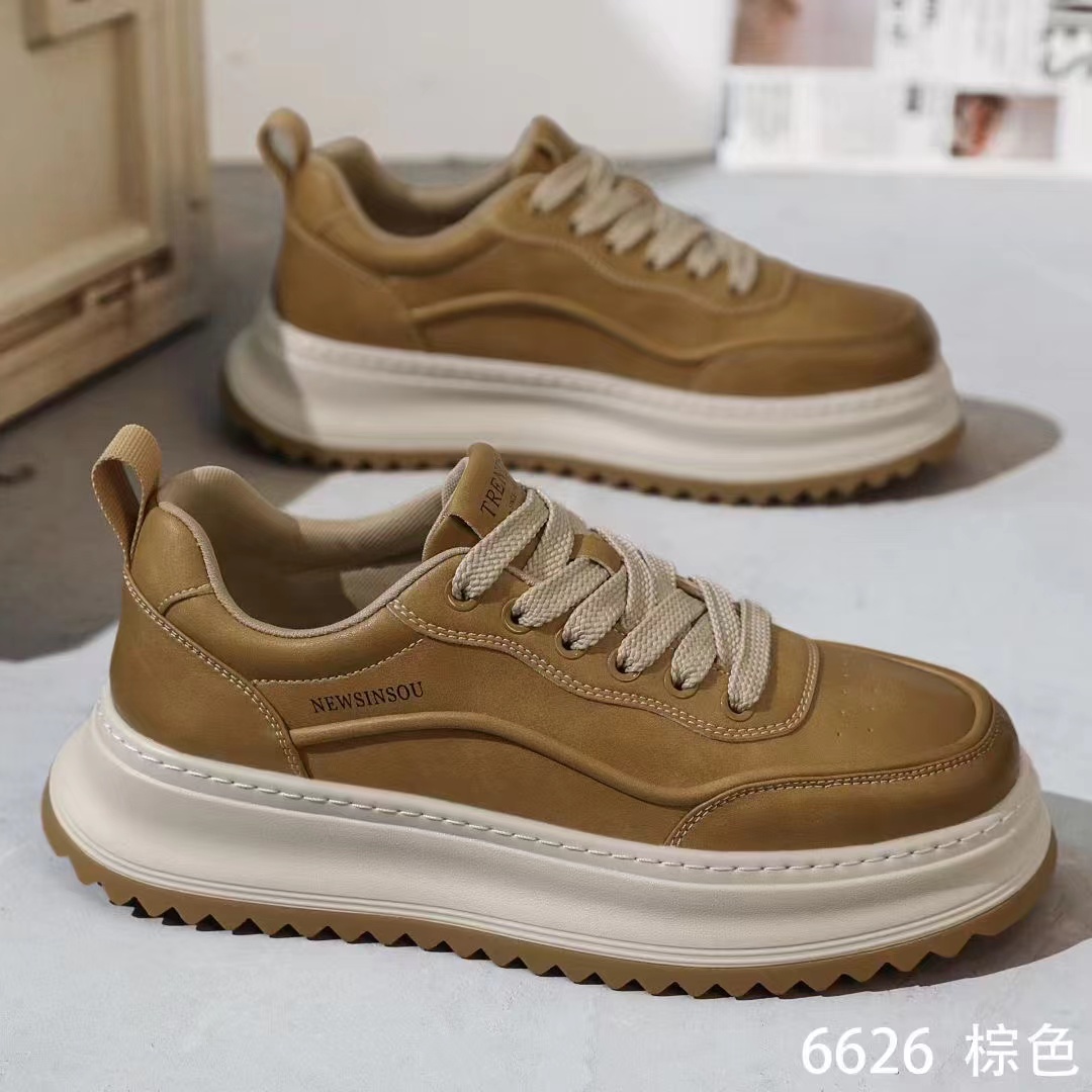 【爆款推举】秋冬新款皮面男板鞋软底增高透气轻便百搭运动潮鞋鞋子