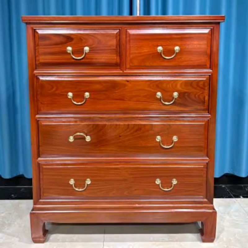 实木原木五斗柜卧室柜子非洲好料储物抽屉式收纳柜素面现代实木柜