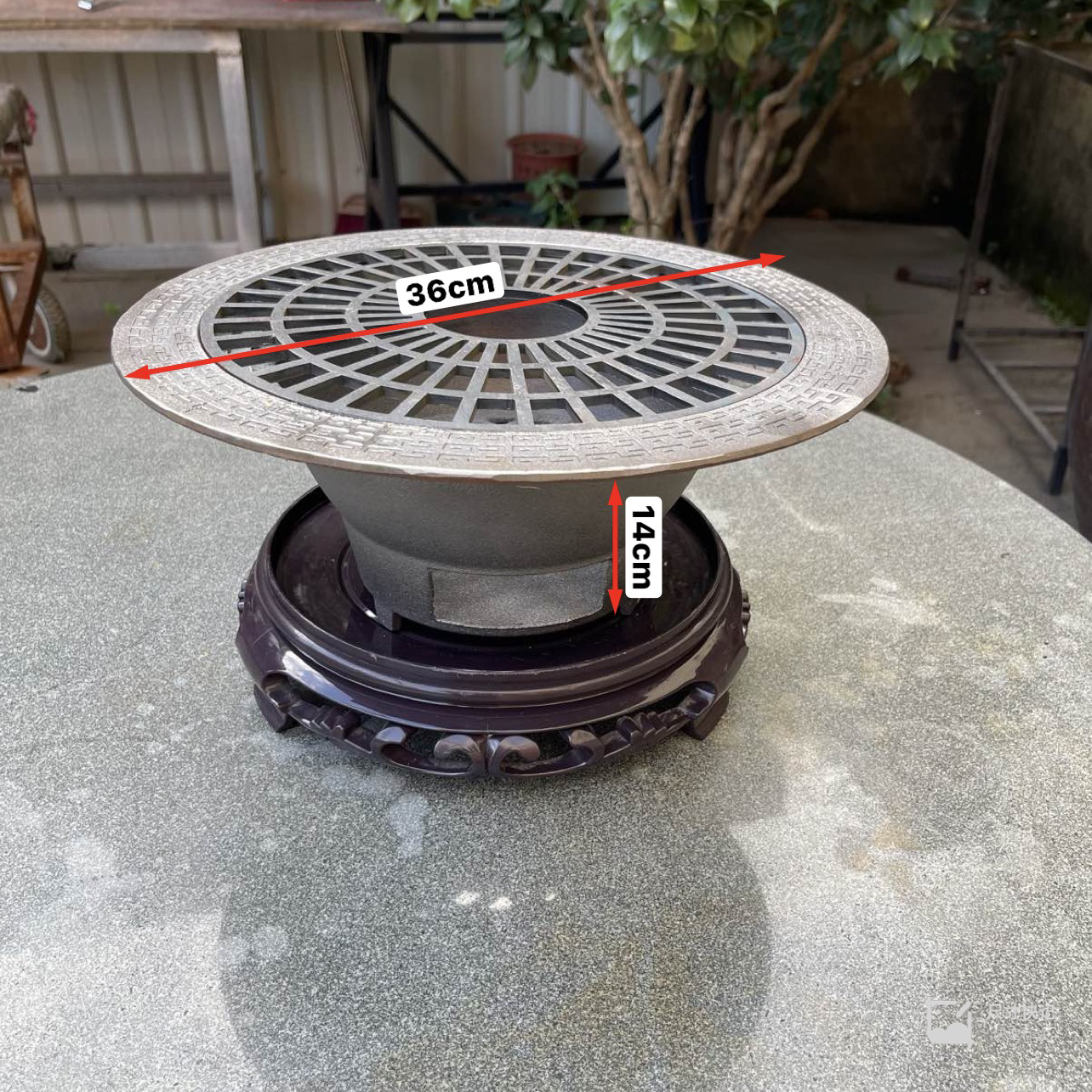 榆木围炉煮茶桌配套36厘米手工炭炉铸铁耐用