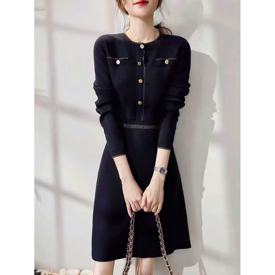 哥弟阿玛施正品2025秋季新款气质名媛长袖羊毛小香风针织连衣裙女