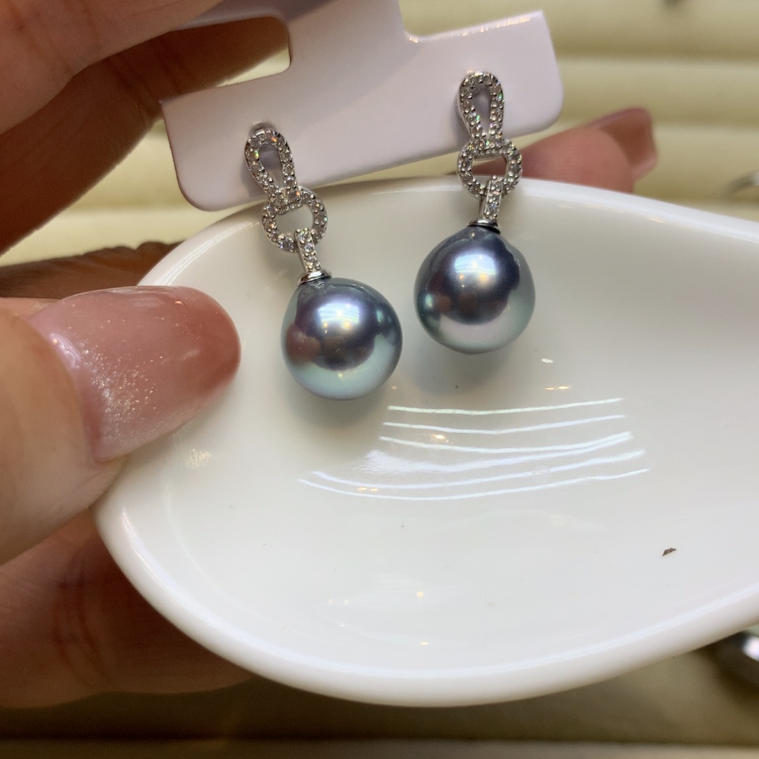 银S925镶嵌耳饰海水珍珠