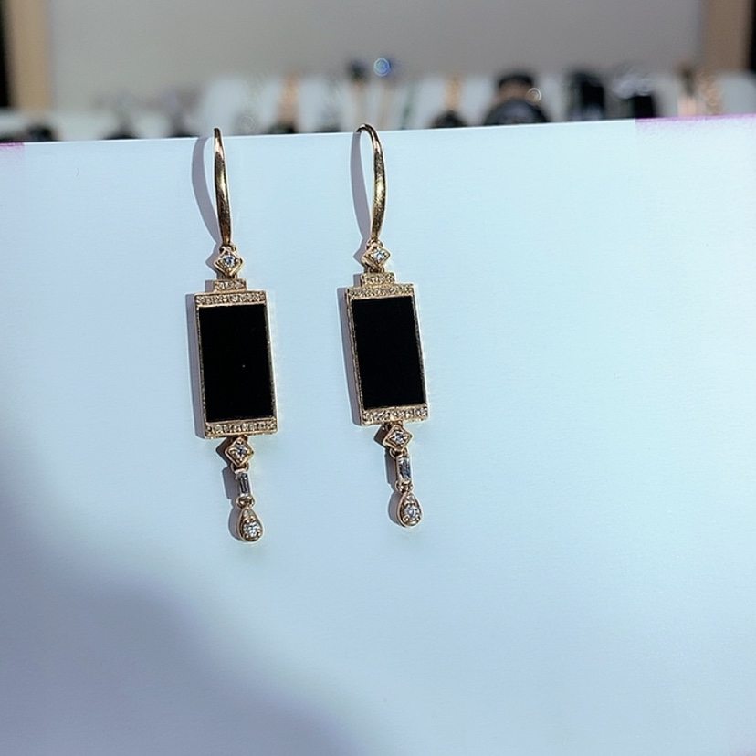 【闪购商品】翡翠耳饰18K金镶嵌墨翠