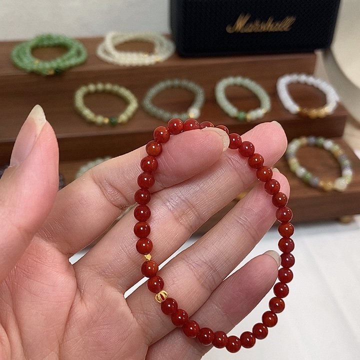 手链18K金镶嵌南红玛瑙5mm南红