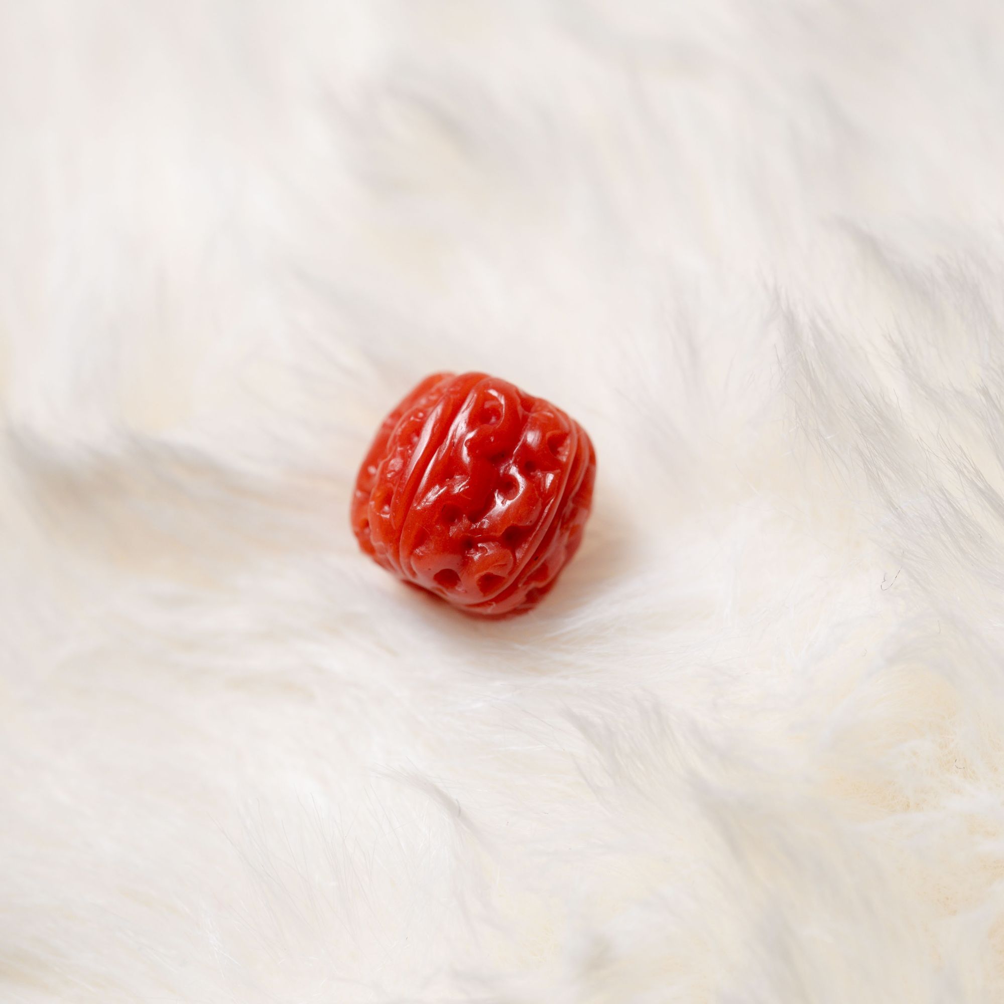 【星耀】天然红珊瑚精工雕刻复刻小金刚直切藏切配饰珠9mm