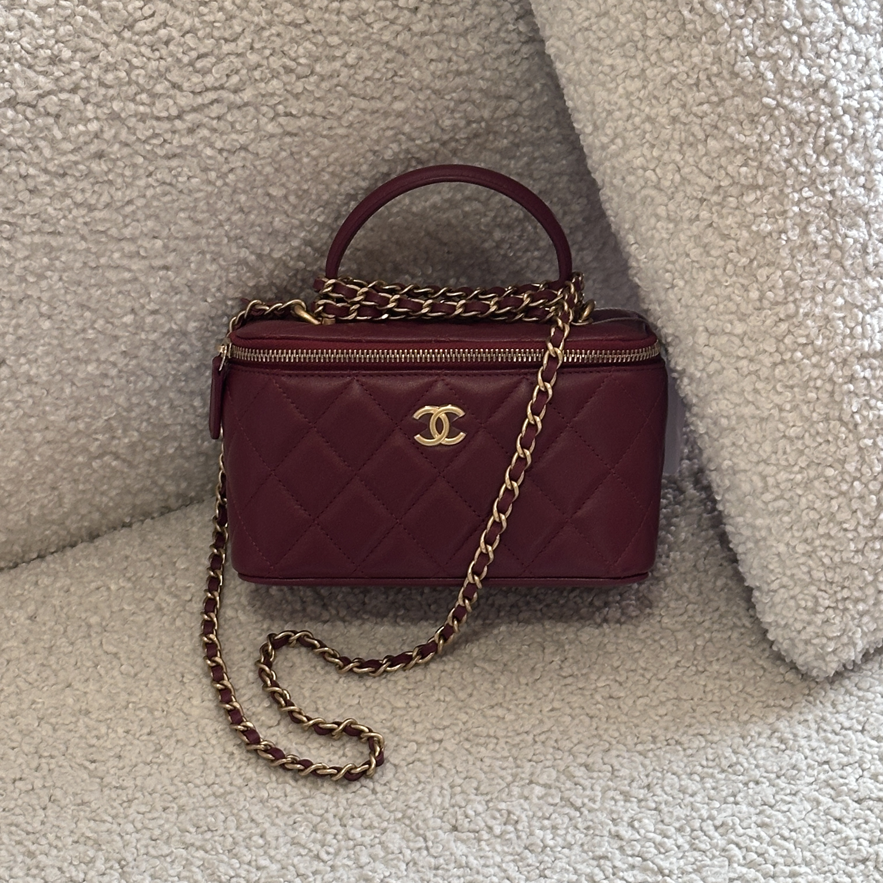 95新 Chanel/香奈儿 手柄长盒子包（无镜子款）红色 31开/XL 039