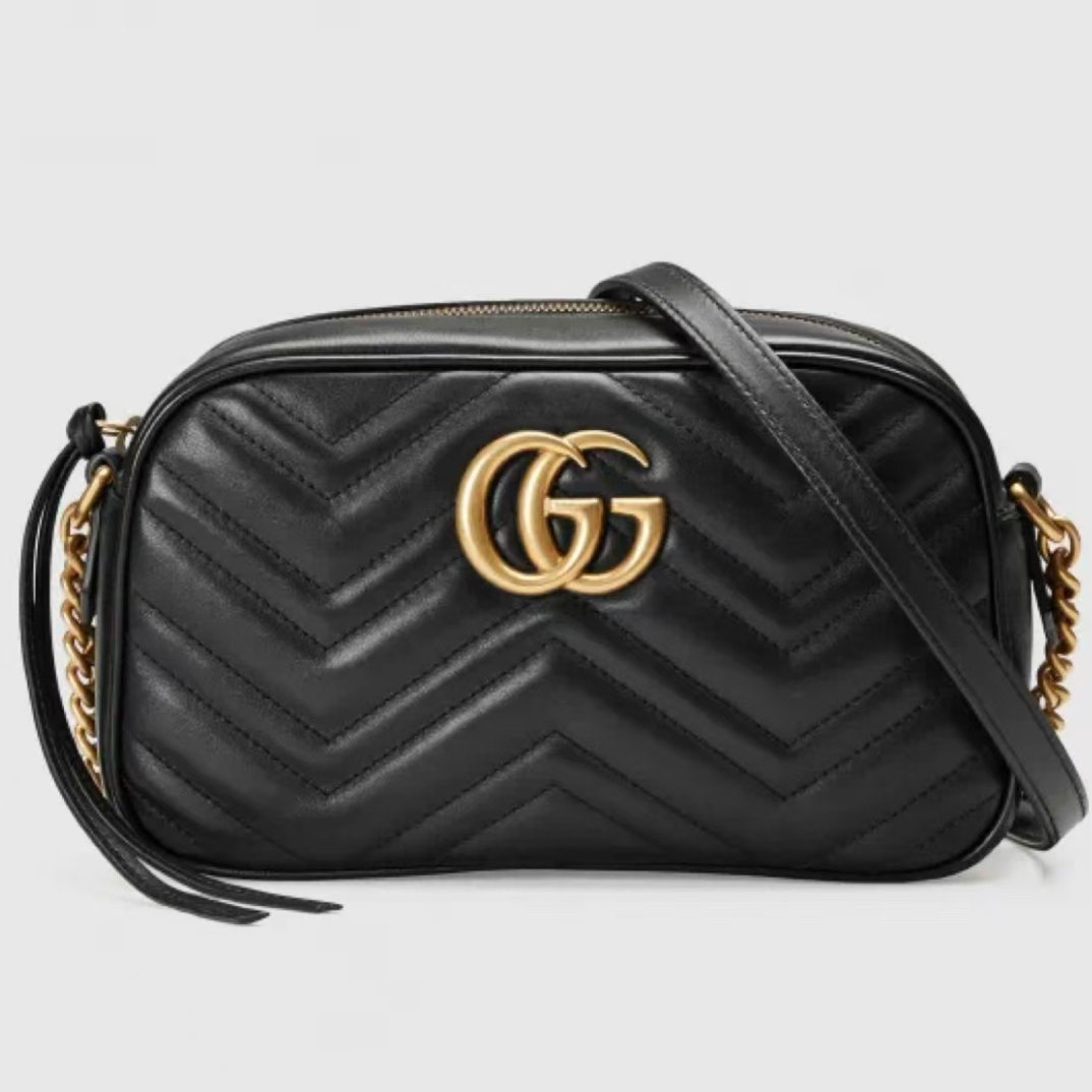 99新 GUCCI/古驰  全皮黑金马蒙相机包斜挎包