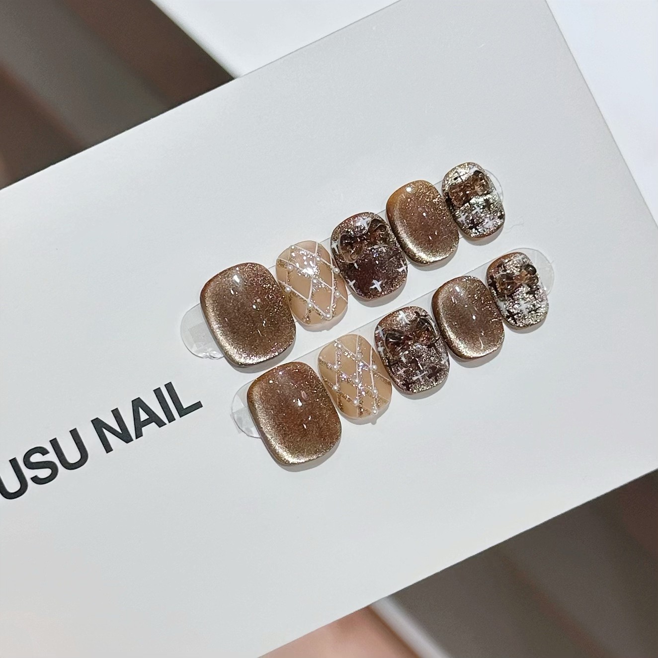 【菱格奶咖】SuSu纯手工穿戴甲-可拆卸式重复佩戴-10片装