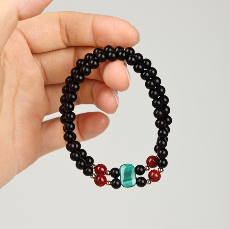 小叶紫檀+孔雀石双圈手串(礼盒+证书）ZA902