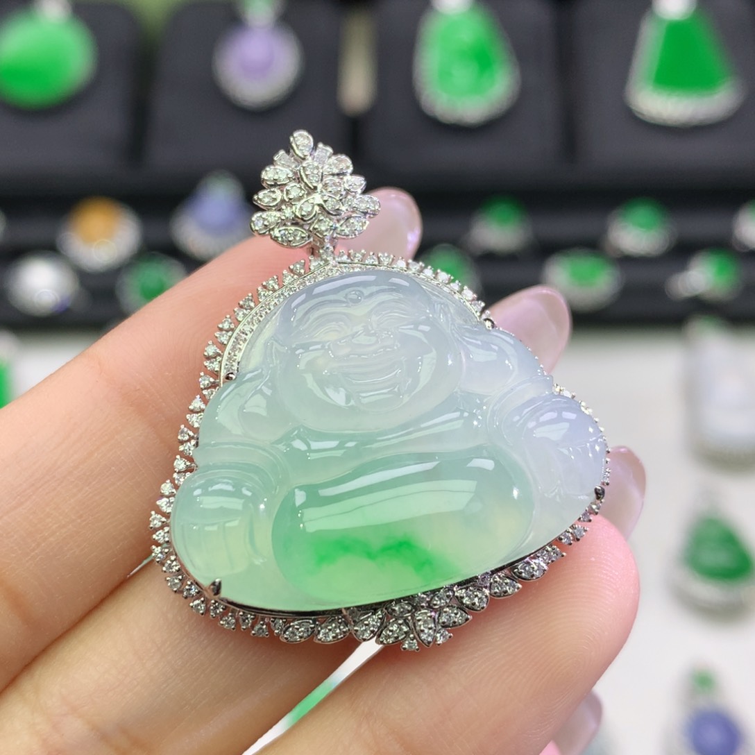 翡翠18K金镶嵌吊坠(不含链)