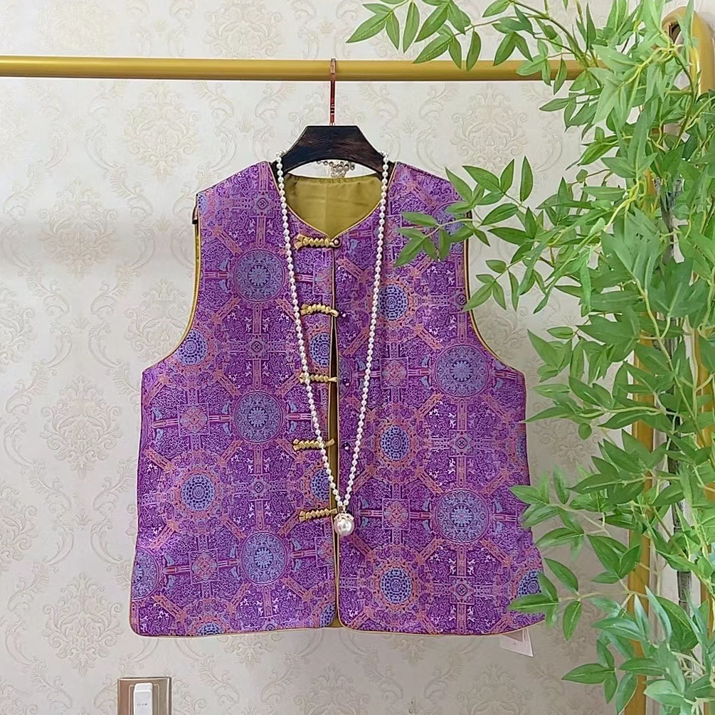 大聪新中式国风八达韵紫色马夹胖mm宽松时尚贵气坎肩200斤897911