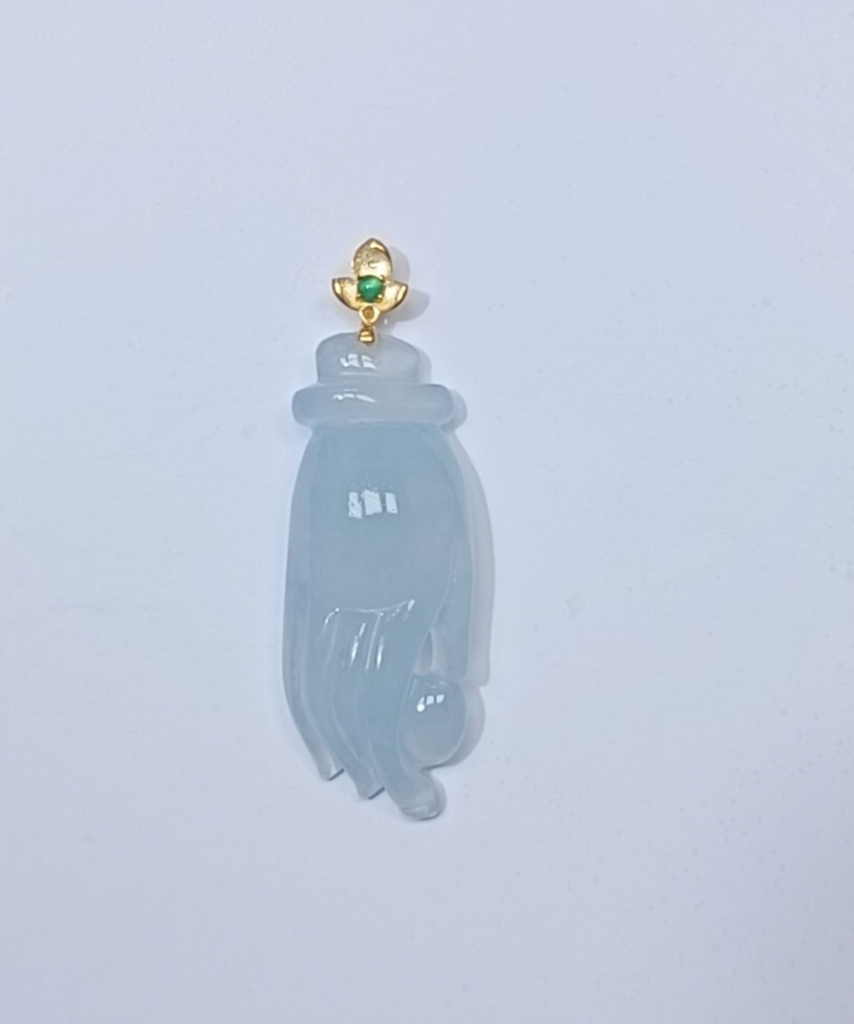 天然缅甸翡翠a货18k金镶嵌掌上明珠吊坠