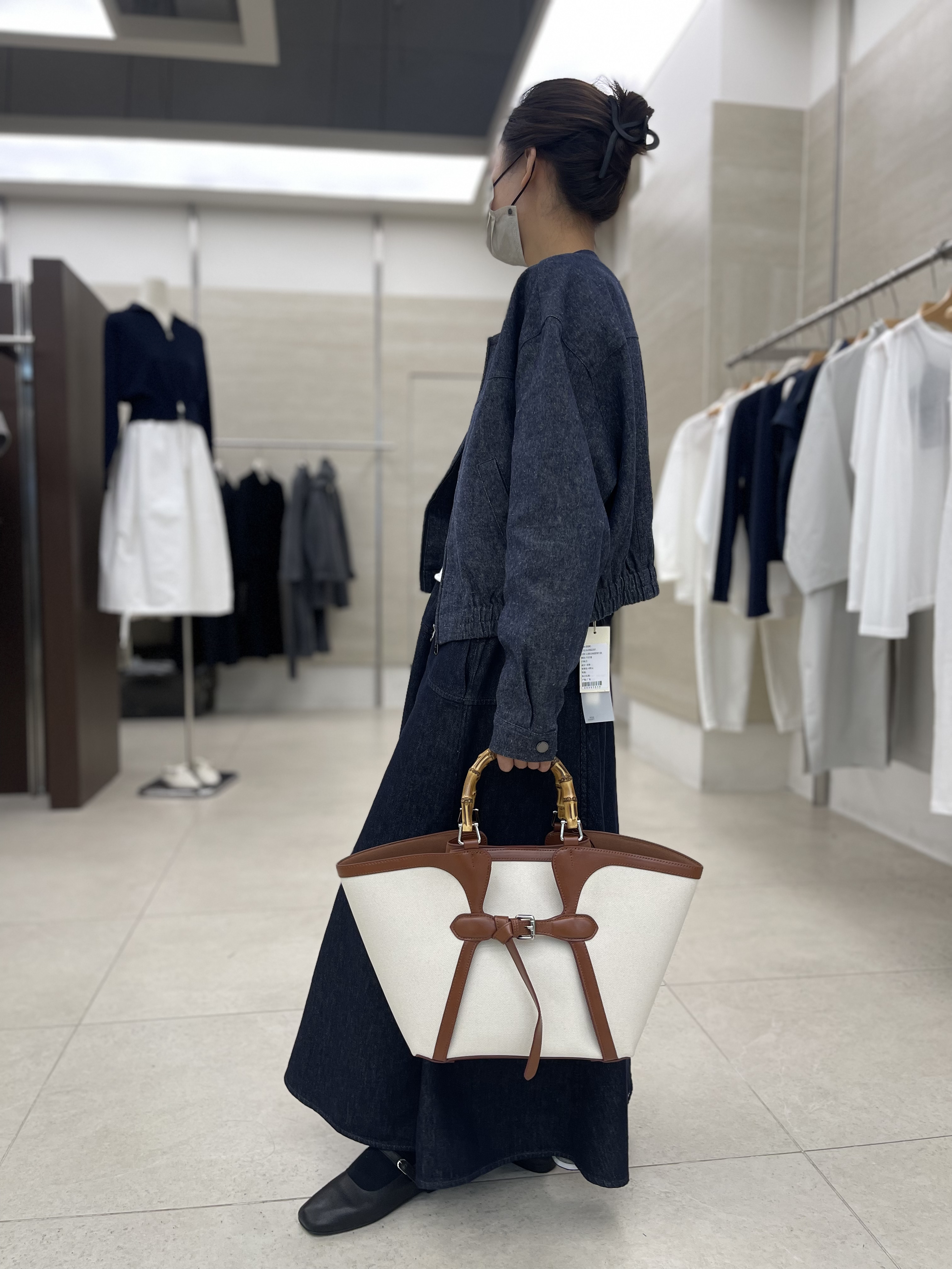 竹节手提斜挎菜篮子包包 有内胆