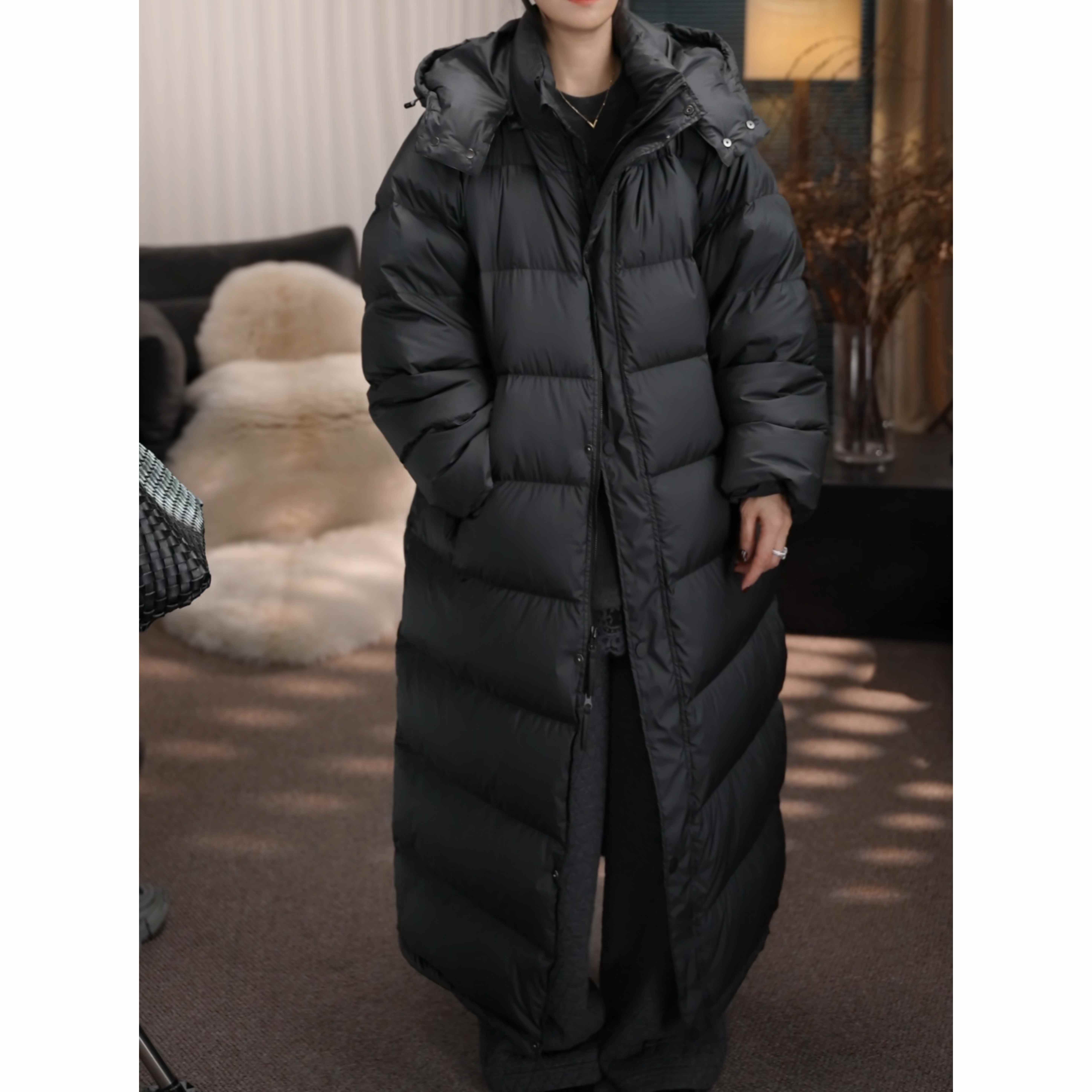 卢尚过膝连帽长款羽绒服200100