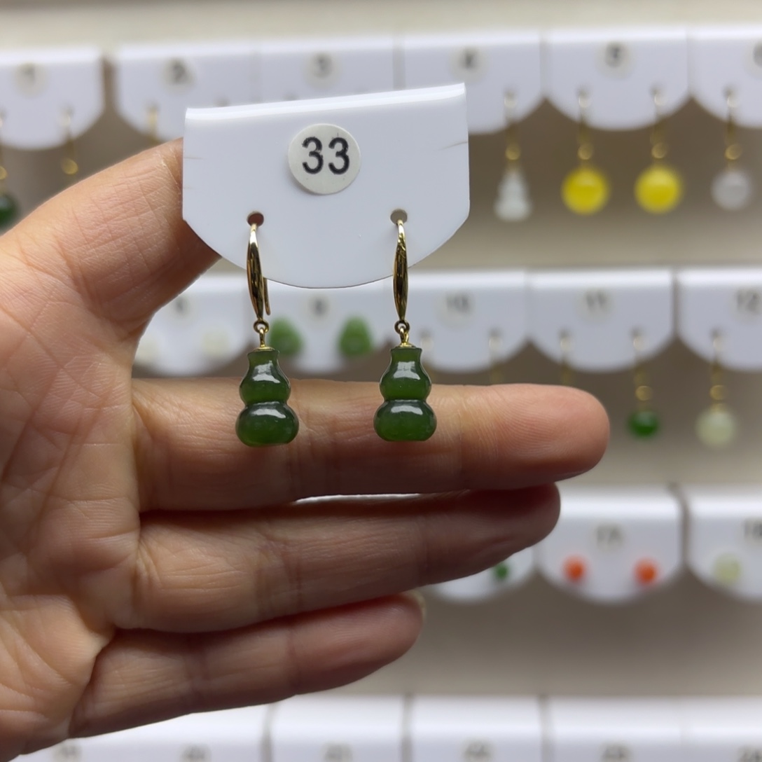 和田玉银S925镶嵌耳饰