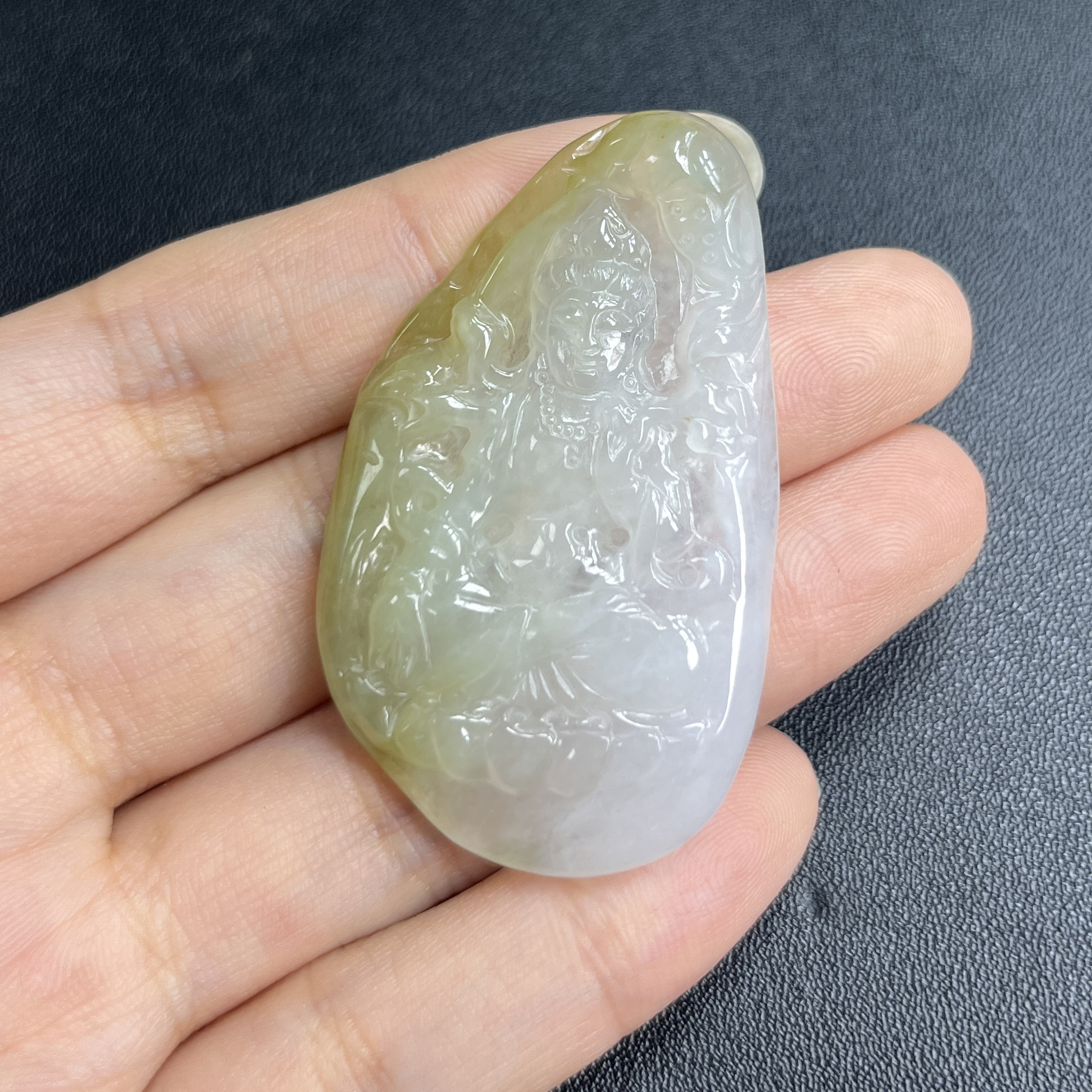 于于珠宝-天然A货缅甸翡翠冰胶黄翡守护神大势至菩萨51.1×30×5.2