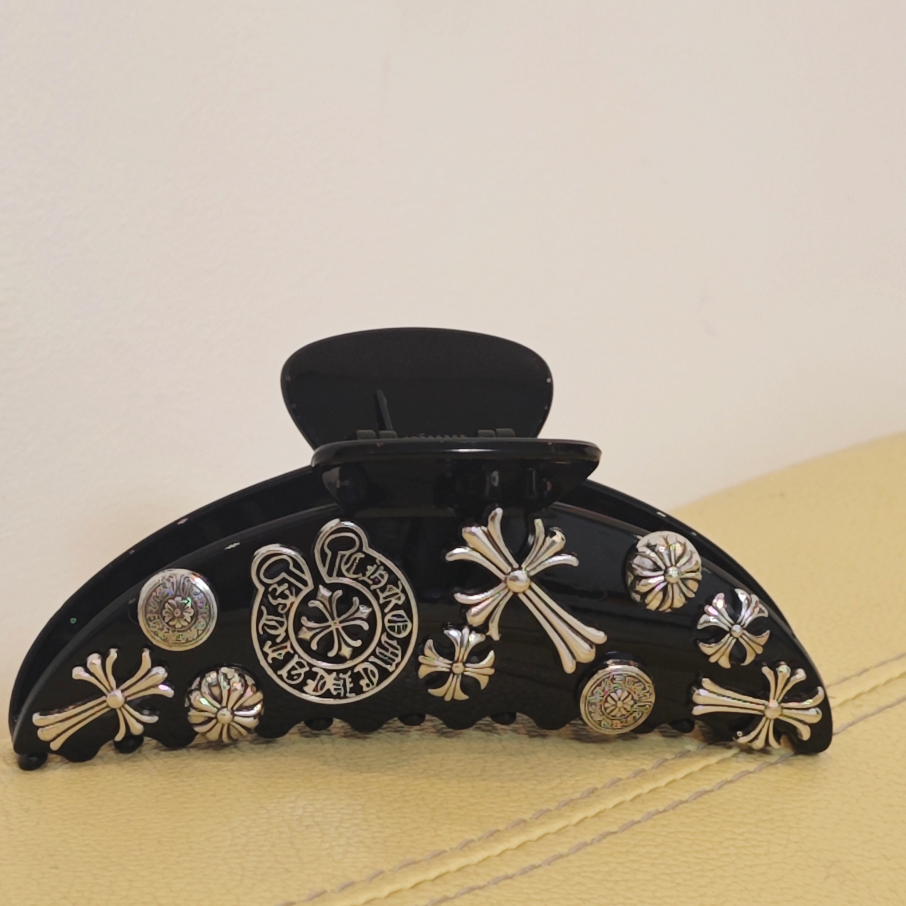 轻奢重工克罗心黑色发夹简约ins