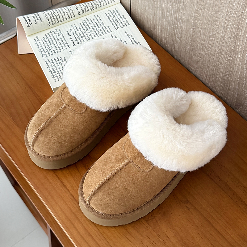 厚底皮毛一体毛毛棉拖鞋女外穿2025秋季新款一脚蹬勃肯鞋包头半拖