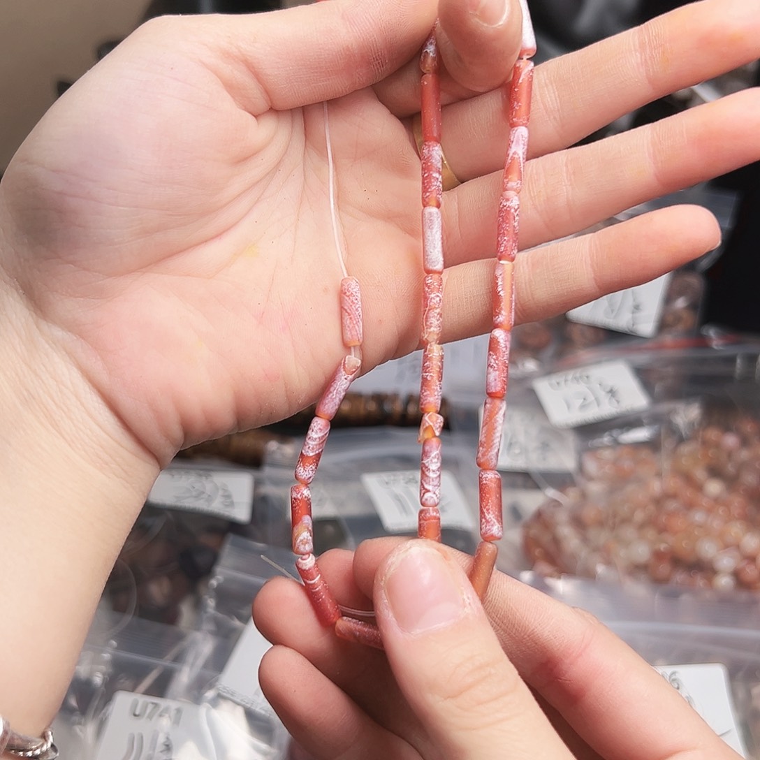 玛瑙/玉髓合金珠宝半成品u747 药霜红玛瑙根管一条