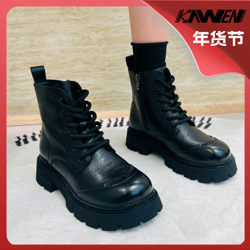 【sosowu】2025早春真皮厚底英伦风时尚百搭网红爆款增高加绒马丁靴