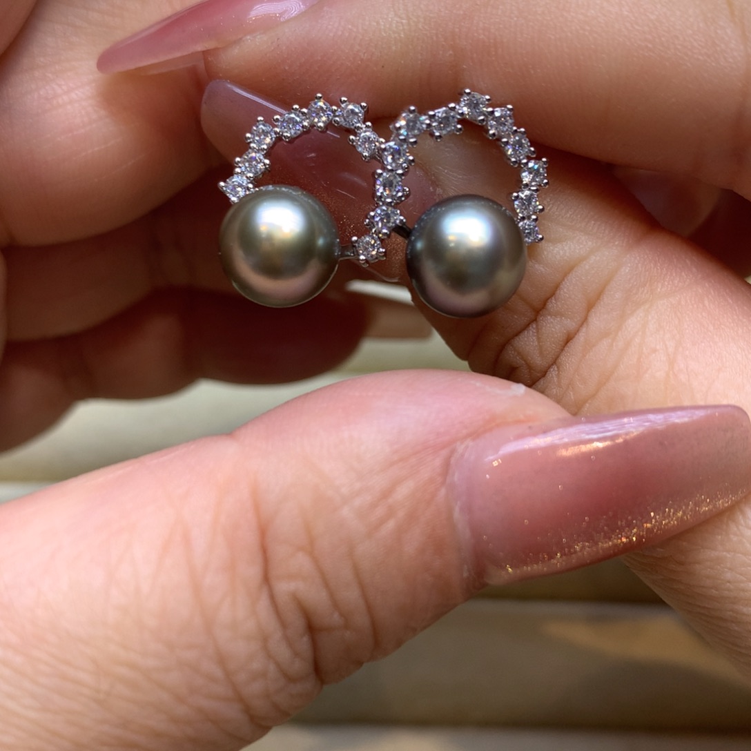 银S925镶嵌耳饰海水珍珠