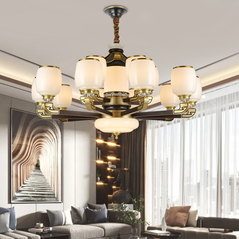 新中式吊灯铜加木客厅餐厅卧室中国风中式灯具套餐搭配吊灯