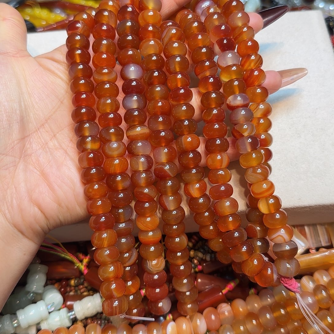 玛瑙/玉髓未镶嵌珠宝半成品12mm红玛瑙溏心算盘一条