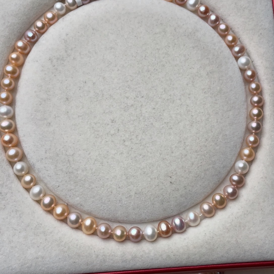 淡水珍珠颈饰银S925镶嵌8-9mm无核无暇