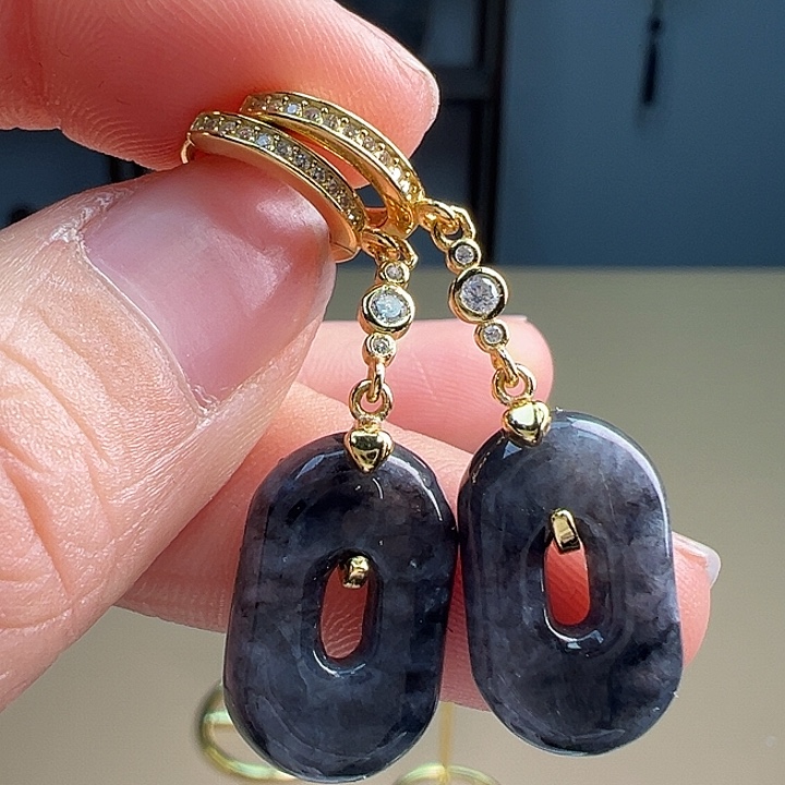 翡翠耳饰银S925镶嵌耳饰ＡＢ款