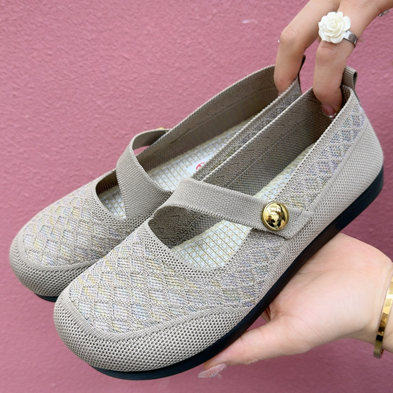 夏季老北京布鞋女镂空透气豆豆鞋浅口单鞋轻便防滑软底舒适妈妈鞋